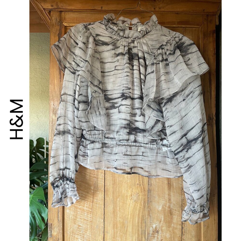 🔥 NEW  H&M  I  Marble Printed Chiffon Sheer Top   I  Size US 8P